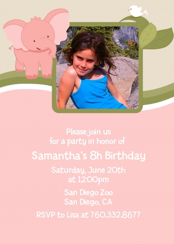 Elephant Pink - Photo Birthday Party Invitations