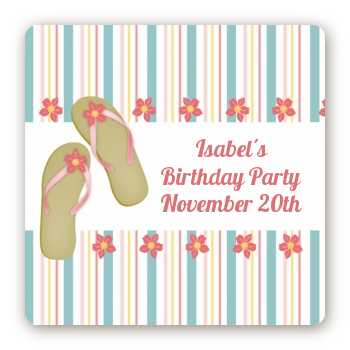 Flip Flops - Square Personalized Birthday Party Sticker Labels