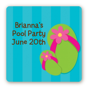 Flip Flops Girl Pool Party - Square Personalized Birthday Party Sticker Labels