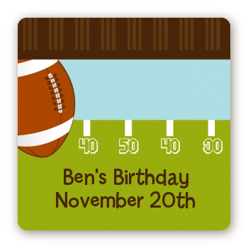 Football - Square Personalized Birthday Party Sticker Labels