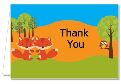 Forest Animals Twin Foxes - Baby Shower Thank You Cards