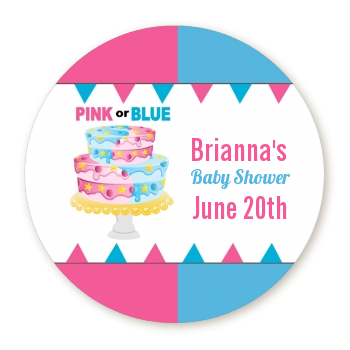  Gender Reveal Cake - Round Personalized Baby Shower Sticker Labels 