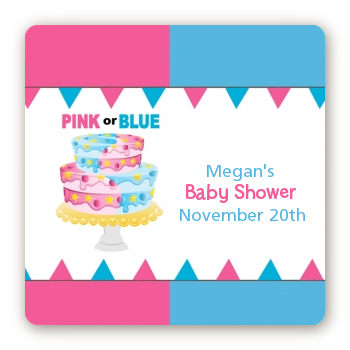 Gender Reveal Cake - Square Personalized Baby Shower Sticker Labels