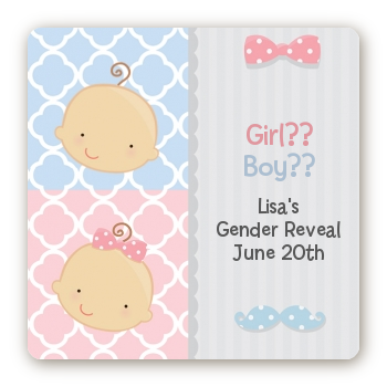 Gender Reveal - Square Personalized Baby Shower Sticker Labels