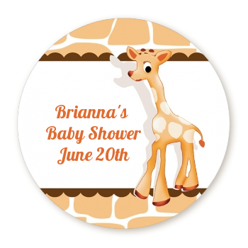  Giraffe Brown - Round Personalized Baby Shower Sticker Labels 