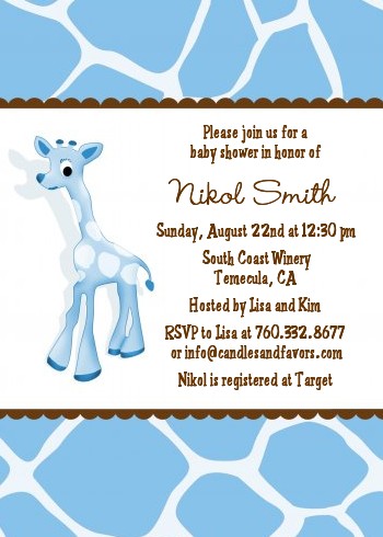 Giraffe Blue - Baby Shower Invitations