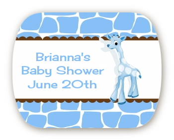 Giraffe Blue - Personalized Baby Shower Rounded Corner Stickers