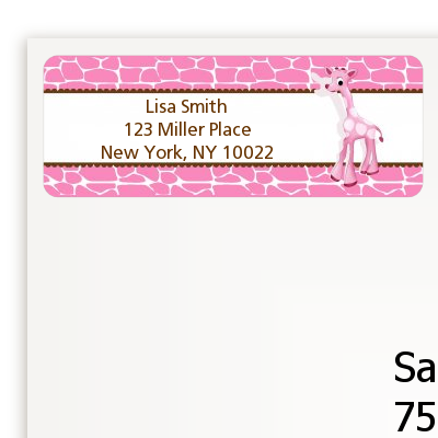 Giraffe Pink - Birthday Party Return Address Labels