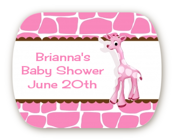 Giraffe Pink - Personalized Baby Shower Rounded Corner Stickers