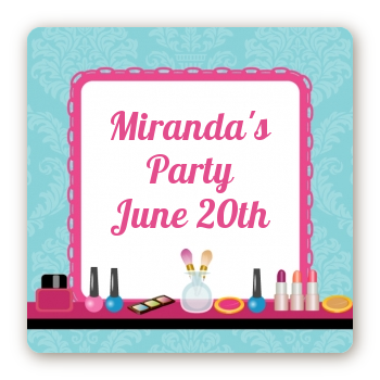 Glamour Girl Makeup Party - Square Personalized Birthday Party Sticker Labels