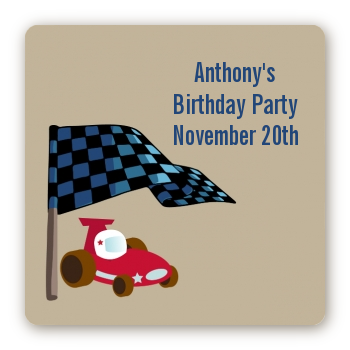 Go Kart - Square Personalized Birthday Party Sticker Labels