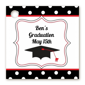 Graduation Cap Black & Red - Personalized Graduation Party Card Stock Favor Tags