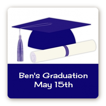 Graduation Cap Blue - Square Personalized Graduation Party Sticker Labels