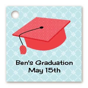 Graduation Cap Red - Personalized Graduation Party Card Stock Favor Tags