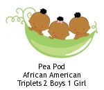 Pea Pod African American Triplets 2 Boys 1 Girl