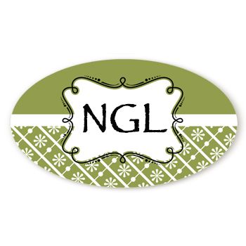 Modern Thatch Green - Personalized Everyday Party Oval Sticker/Labels