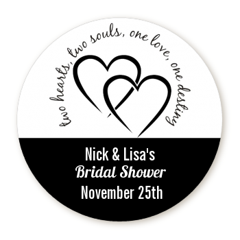  Hearts & Soul - Round Personalized Bridal Shower Sticker Labels 