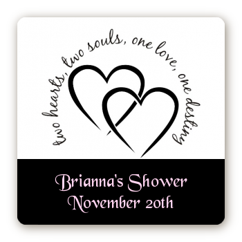 Hearts & Soul - Square Personalized Bridal Shower Sticker Labels