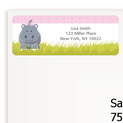 Hippopotamus Girl - Baby Shower Return Address Labels