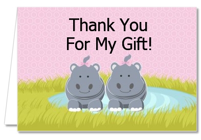 Twin Hippo Girls - Baby Shower Thank You Cards