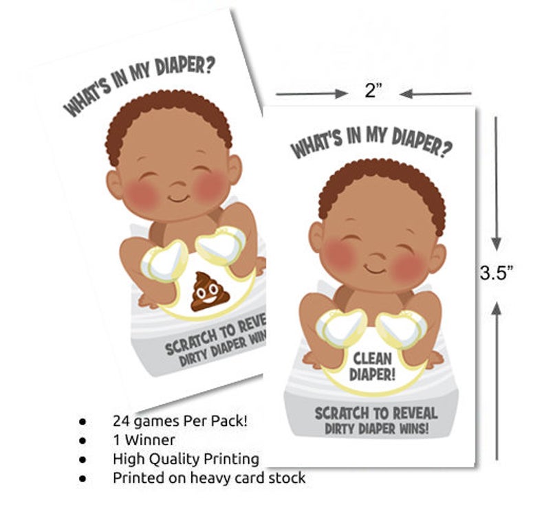 What's In My Diaper African American Boy - Baby Shower Scratch Off Game Tickets 