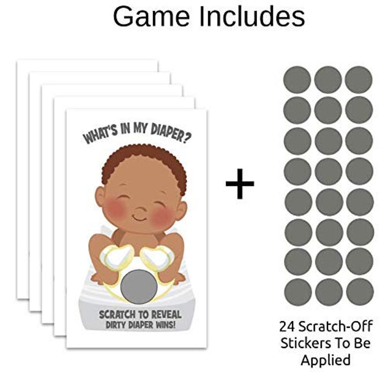  What's In My Diaper African American Boy - Baby Shower Scratch Off Game Tickets 
