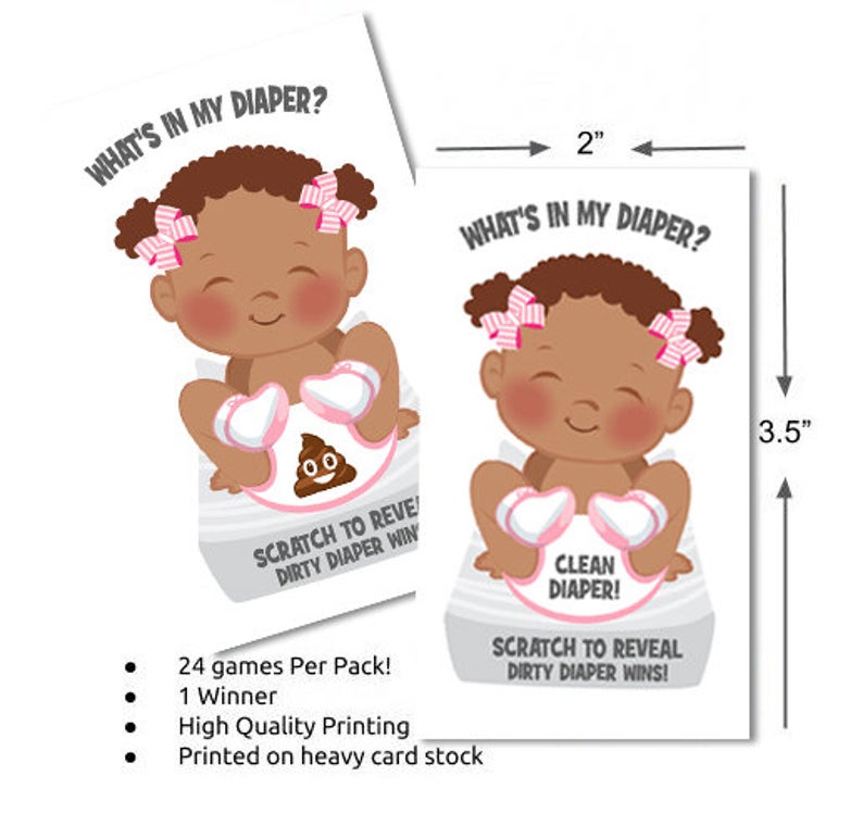  What's In My Diaper African American Girl - Baby Shower Scratch Off Game Tickets 