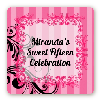 Juicy Couture Inspired - Square Personalized Birthday Party Sticker Labels