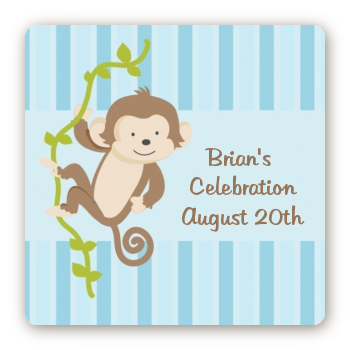 Monkey Boy - Square Personalized Birthday Party Sticker Labels