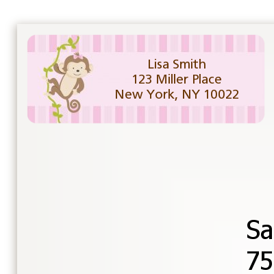 Monkey Girl - Baby Shower Return Address Labels