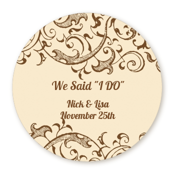  Beige & Brown - Round Personalized Bridal Shower Sticker Labels 