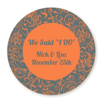  Grey & Orange - Round Personalized Bridal Shower Sticker Labels 