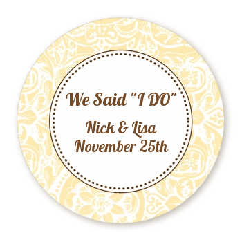  Pale Yellow & Brown - Round Personalized Bridal Shower Sticker Labels 