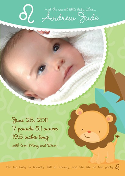 Lion | Leo Horoscope - Birth Announcement Photo Card