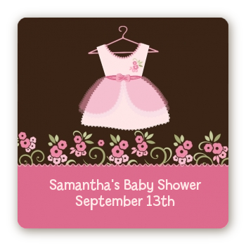 Little Girl Outfit - Square Personalized Baby Shower Sticker Labels