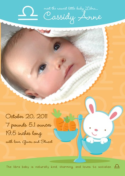 Bunny | Libra Horoscope - Birth Announcement Photo Card