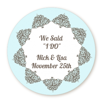  Light Blue & Grey - Round Personalized Bridal Shower Sticker Labels 