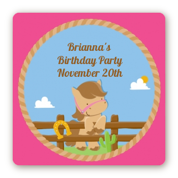 Little Cowgirl Horse - Square Personalized Birthday Party Sticker Labels