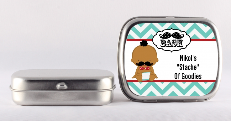  Little Man Mustache - Personalized Baby Shower Mint Tins African American