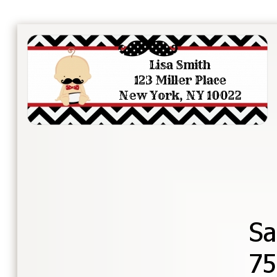  Little Man Mustache Black/Grey - Baby Shower Return Address Labels Caucasian