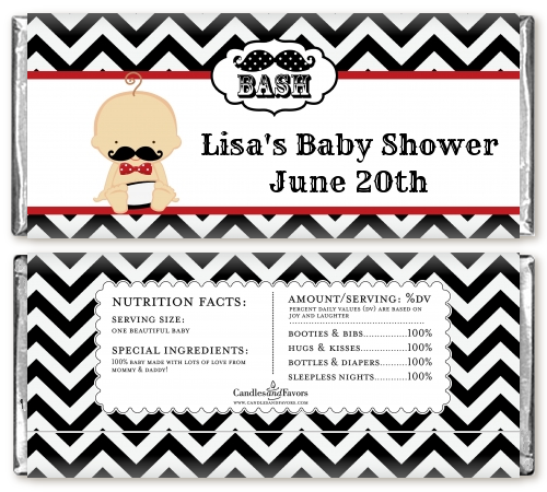  Little Man Mustache Black/Grey - Personalized Baby Shower Candy Bar Wrappers Caucasian