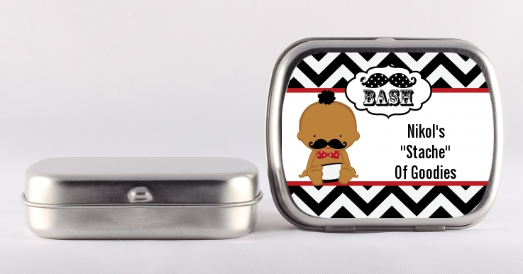  Little Man Mustache Black/Grey - Personalized Baby Shower Mint Tins African American