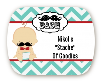  Little Man Mustache - Personalized Baby Shower Rounded Corner Stickers Caucasian