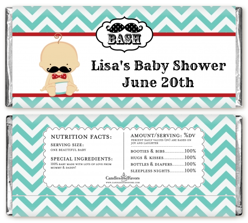  Little Man Mustache - Personalized Baby Shower Candy Bar Wrappers Caucasian