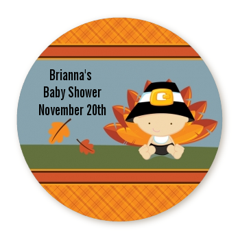  Little Turkey Boy - Round Personalized Baby Shower Sticker Labels 