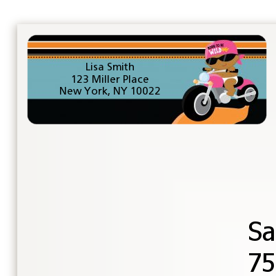 Motorcycle African American Baby Girl - Baby Shower Return Address Labels
