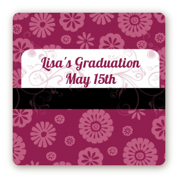 Maroon Floral - Square Personalized Graduation Party Sticker Labels