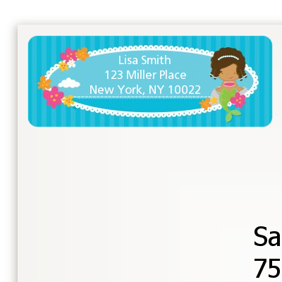 Mermaid African American - Birthday Party Return Address Labels