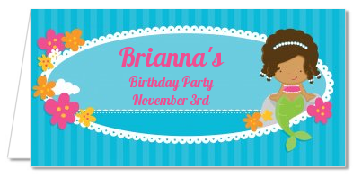 Mermaid African American - Personalized Birthday Party Place Cards