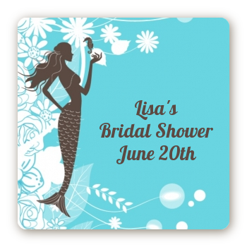 Mermaid - Square Personalized Bridal Shower Sticker Labels